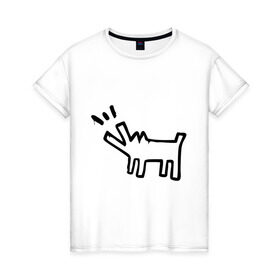 Женская футболка хлопок с принтом Собака (Banksy) в Петрозаводске, 100% хлопок | прямой крой, круглый вырез горловины, длина до линии бедер, слегка спущенное плечо | Тематика изображения на принте: dog | бэнкси | граффити