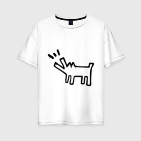 Женская футболка хлопок Oversize с принтом Собака (Banksy) в Петрозаводске, 100% хлопок | свободный крой, круглый ворот, спущенный рукав, длина до линии бедер
 | Тематика изображения на принте: dog | бэнкси | граффити
