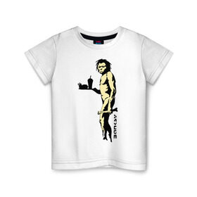 Детская футболка хлопок с принтом Древний человек Бэнкси в Петрозаводске, 100% хлопок | круглый вырез горловины, полуприлегающий силуэт, длина до линии бедер | Тематика изображения на принте: бэнкси | граффити | неандерталец | примат
