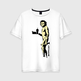 Женская футболка хлопок Oversize с принтом Древний человек Бэнкси в Петрозаводске, 100% хлопок | свободный крой, круглый ворот, спущенный рукав, длина до линии бедер
 | бэнкси | граффити | неандерталец | примат
