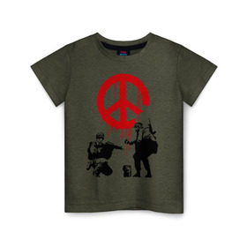 Детская футболка хлопок с принтом Peace Banksy в Петрозаводске, 100% хлопок | круглый вырез горловины, полуприлегающий силуэт, длина до линии бедер | бэнкси | граффити | люди | мир | оружие