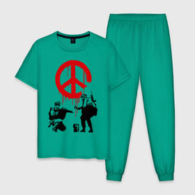 Мужская пижама хлопок с принтом Peace Banksy в Петрозаводске, 100% хлопок | брюки и футболка прямого кроя, без карманов, на брюках мягкая резинка на поясе и по низу штанин
 | бэнкси | граффити | люди | мир | оружие