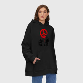 Худи SuperOversize хлопок с принтом Peace Banksy в Петрозаводске, 70% хлопок, 30% полиэстер, мягкий начес внутри | карман-кенгуру, эластичная резинка на манжетах и по нижней кромке, двухслойный капюшон
 | бэнкси | граффити | люди | мир | оружие