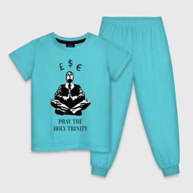 Детская пижама хлопок с принтом Pray the holy trinity в Петрозаводске, 100% хлопок |  брюки и футболка прямого кроя, без карманов, на брюках мягкая резинка на поясе и по низу штанин
 | banksy | бэнкси | граффтити | деньги | доллар | евро | фунт