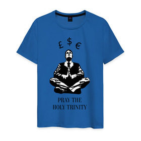 Мужская футболка хлопок с принтом Pray the holy trinity в Петрозаводске, 100% хлопок | прямой крой, круглый вырез горловины, длина до линии бедер, слегка спущенное плечо. | banksy | бэнкси | граффтити | деньги | доллар | евро | фунт