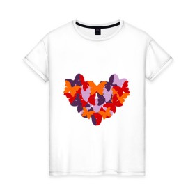 Женская футболка хлопок с принтом Butterfly heart в Петрозаводске, 100% хлопок | прямой крой, круглый вырез горловины, длина до линии бедер, слегка спущенное плечо | бабочки | девушкам | сердечко | сердце | узор