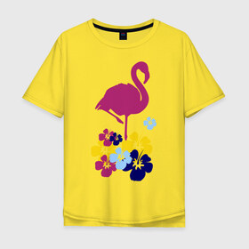 Мужская футболка хлопок Oversize с принтом Фламинго в Петрозаводске, 100% хлопок | свободный крой, круглый ворот, “спинка” длиннее передней части | летние | лето | птица | цветочки | цветы