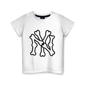 Детская футболка хлопок с принтом NY Bones в Петрозаводске, 100% хлопок | круглый вырез горловины, полуприлегающий силуэт, длина до линии бедер | new era | new york yankees | swag | нью йорк янкис | сваг | свог | свэг