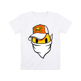 Детская футболка хлопок с принтом Смайл в бандане в Петрозаводске, 100% хлопок | круглый вырез горловины, полуприлегающий силуэт, длина до линии бедер | smile | смайл | смайл в бандане | смайл в кепке | череп