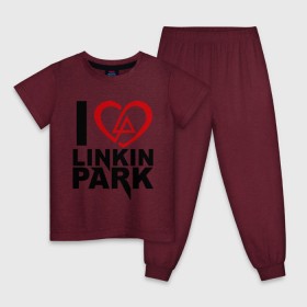 Детская пижама хлопок с принтом I love linkin park (Я люблю Linkin Park) в Петрозаводске, 100% хлопок |  брюки и футболка прямого кроя, без карманов, на брюках мягкая резинка на поясе и по низу штанин
 | Тематика изображения на принте: rock | линкин парк | музыкальная группа | рок группа | рок музыка