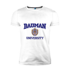 Мужская футболка премиум с принтом BAUMAN University в Петрозаводске, 92% хлопок, 8% лайкра | приталенный силуэт, круглый вырез ворота, длина до линии бедра, короткий рукав | баумана | вуз | институт | студенческие | университет