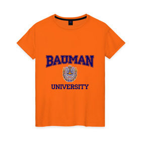 Женская футболка хлопок с принтом BAUMAN University в Петрозаводске, 100% хлопок | прямой крой, круглый вырез горловины, длина до линии бедер, слегка спущенное плечо | баумана | вуз | институт | студенческие | университет