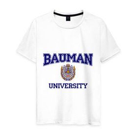 Мужская футболка хлопок с принтом BAUMAN University в Петрозаводске, 100% хлопок | прямой крой, круглый вырез горловины, длина до линии бедер, слегка спущенное плечо. | баумана | вуз | институт | студенческие | университет