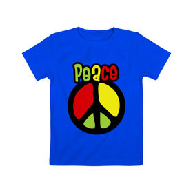 Детская футболка хлопок с принтом Peace red, yellow, green в Петрозаводске, 100% хлопок | круглый вырез горловины, полуприлегающий силуэт, длина до линии бедер | Тематика изображения на принте: reggae | мир | регги