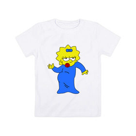 Детская футболка хлопок с принтом Мэгги танцует в Петрозаводске, 100% хлопок | круглый вырез горловины, полуприлегающий силуэт, длина до линии бедер | Тематика изображения на принте: maggie simpson | simpsons | мэгги | мэгги симпсон | мэги | симпсоны