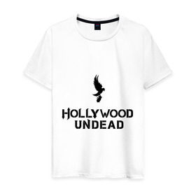 Мужская футболка хлопок с принтом Hollywood Undead logo в Петрозаводске, 100% хлопок | прямой крой, круглый вырез горловины, длина до линии бедер, слегка спущенное плечо. | hollywood undead | hu | hu mask one color | undead | рок реп группа hollywood undead
