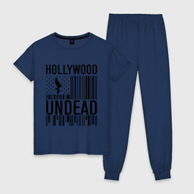 Женская пижама хлопок с принтом Hollywood Undead flag в Петрозаводске, 100% хлопок | брюки и футболка прямого кроя, без карманов, на брюках мягкая резинка на поясе и по низу штанин | hollywood undead | hu | hu mask one color | undead | птица с гранатой | рок реп группа hollywood undead