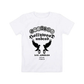 Детская футболка хлопок с принтом HU Gets you fucked up в Петрозаводске, 100% хлопок | круглый вырез горловины, полуприлегающий силуэт, длина до линии бедер | hollywood undead | группы | зарубежный рэп | музыка | музыкальные группы | рэп