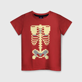 Детская футболка хлопок с принтом Пиксельный скелет в Петрозаводске, 100% хлопок | круглый вырез горловины, полуприлегающий силуэт, длина до линии бедер | скелет
