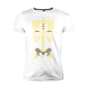 Мужская футболка премиум с принтом Пиксельный скелет в Петрозаводске, 92% хлопок, 8% лайкра | приталенный силуэт, круглый вырез ворота, длина до линии бедра, короткий рукав | скелет