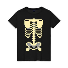 Женская футболка хлопок с принтом Пиксельный скелет в Петрозаводске, 100% хлопок | прямой крой, круглый вырез горловины, длина до линии бедер, слегка спущенное плечо | скелет