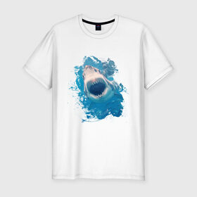 Мужская футболка премиум с принтом Акула watercolor в Петрозаводске, 92% хлопок, 8% лайкра | приталенный силуэт, круглый вырез ворота, длина до линии бедра, короткий рукав | 