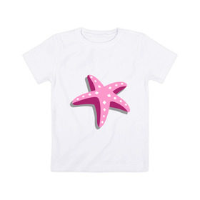 Детская футболка хлопок с принтом Одна морская звезда в Петрозаводске, 100% хлопок | круглый вырез горловины, полуприлегающий силуэт, длина до линии бедер | Тематика изображения на принте: летние | лето | море | отдых | отпуск | пляж