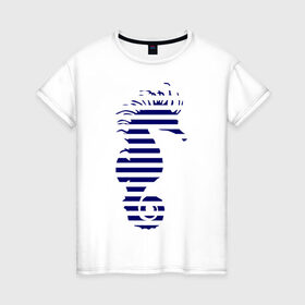 Женская футболка хлопок с принтом Морской конёк в Петрозаводске, 100% хлопок | прямой крой, круглый вырез горловины, длина до линии бедер, слегка спущенное плечо | летние | море
