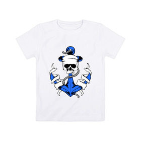 Детская футболка хлопок с принтом Якорь с черепом в Петрозаводске, 100% хлопок | круглый вырез горловины, полуприлегающий силуэт, длина до линии бедер | корабль | летние | лето | море | отдых | отпуск | пиратские | пираты | пляж