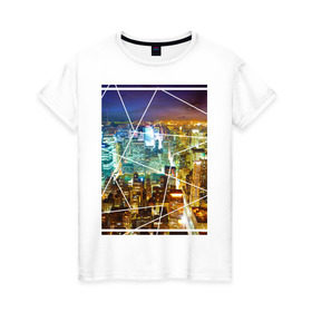 Женская футболка хлопок с принтом Ночной город в Петрозаводске, 100% хлопок | прямой крой, круглый вырез горловины, длина до линии бедер, слегка спущенное плечо | urban style | город | города | урбан