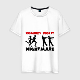 Мужская футболка хлопок с принтом Zombies worst nightmare в Петрозаводске, 100% хлопок | прямой крой, круглый вырез горловины, длина до линии бедер, слегка спущенное плечо. | зобми | люди | силуэты