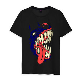 Мужская футболка хлопок с принтом Злая собака (glow) в Петрозаводске, 100% хлопок | прямой крой, круглый вырез горловины, длина до линии бедер, слегка спущенное плечо. | волк | животные | зверь | острые зубы | пес | собачья пасть