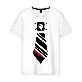 Мужская футболка хлопок с принтом Кровавый галстук в Петрозаводске, 100% хлопок | прямой крой, круглый вырез горловины, длина до линии бедер, слегка спущенное плечо. | кровь | одежда | полосатый галстук | череп