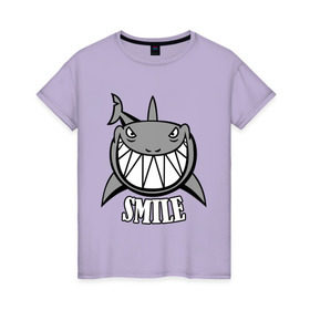 Женская футболка хлопок с принтом Акула улыбается в Петрозаводске, 100% хлопок | прямой крой, круглый вырез горловины, длина до линии бедер, слегка спущенное плечо | животные | зубы | оскал | пасть | улыбка | хищник