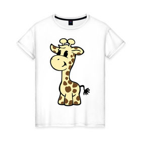 Женская футболка хлопок с принтом Жираф в Петрозаводске, 100% хлопок | прямой крой, круглый вырез горловины, длина до линии бедер, слегка спущенное плечо | Тематика изображения на принте: животные | жираф | маленький жираф