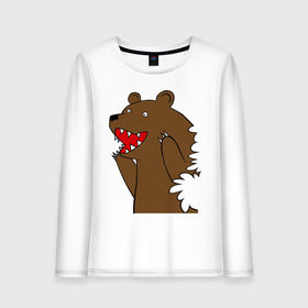 Женский лонгслив хлопок с принтом Медведь цензурный в Петрозаводске, 100% хлопок |  | интернет приколы | медведь | медведь в кустах | приколы