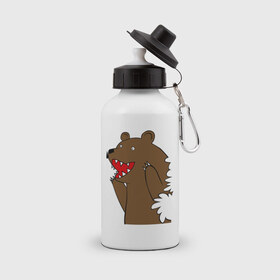 Бутылка спортивная с принтом Медведь цензурный в Петрозаводске, металл | емкость — 500 мл, в комплекте две пластиковые крышки и карабин для крепления | Тематика изображения на принте: интернет приколы | медведь | медведь в кустах | приколы