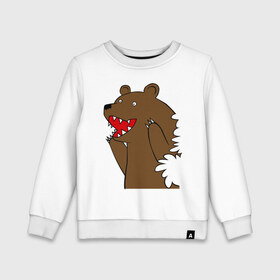 Детский свитшот хлопок с принтом Медведь цензурный в Петрозаводске, 100% хлопок | круглый вырез горловины, эластичные манжеты, пояс и воротник | Тематика изображения на принте: интернет приколы | медведь | медведь в кустах | приколы