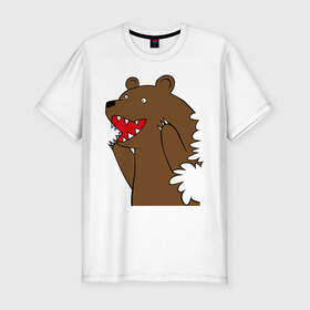 Мужская футболка премиум с принтом Медведь цензурный в Петрозаводске, 92% хлопок, 8% лайкра | приталенный силуэт, круглый вырез ворота, длина до линии бедра, короткий рукав | Тематика изображения на принте: интернет приколы | медведь | медведь в кустах | приколы