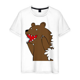 Мужская футболка хлопок с принтом Медведь цензурный в Петрозаводске, 100% хлопок | прямой крой, круглый вырез горловины, длина до линии бедер, слегка спущенное плечо. | интернет приколы | медведь | медведь в кустах | приколы