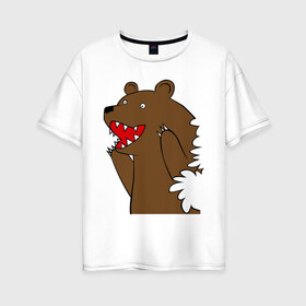 Женская футболка хлопок Oversize с принтом Медведь цензурный в Петрозаводске, 100% хлопок | свободный крой, круглый ворот, спущенный рукав, длина до линии бедер
 | интернет приколы | медведь | медведь в кустах | приколы