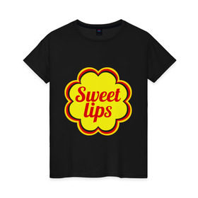 Женская футболка хлопок с принтом Sweet lips в Петрозаводске, 100% хлопок | прямой крой, круглый вырез горловины, длина до линии бедер, слегка спущенное плечо | chupa chups | sweet lips | антибренд | сладкие губы | чупа чупс