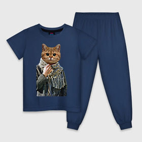 Детская пижама хлопок с принтом Котейка в шарфе в Петрозаводске, 100% хлопок |  брюки и футболка прямого кроя, без карманов, на брюках мягкая резинка на поясе и по низу штанин
 | cat | животное с телом человека | животные | киса | кот | котенок | кошка | кошка в пальто | тело человека голова животного | человек с головой животного