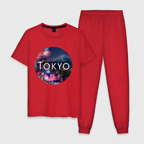 Мужская пижама хлопок с принтом Tokyo - круг в Петрозаводске, 100% хлопок | брюки и футболка прямого кроя, без карманов, на брюках мягкая резинка на поясе и по низу штанин
 | tokyo | urban | город | города | мировые столицы | токио | урбан | япония