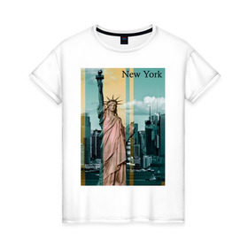 Женская футболка хлопок с принтом NY cтатуя свободы в Петрозаводске, 100% хлопок | прямой крой, круглый вырез горловины, длина до линии бедер, слегка спущенное плечо | new york | ny | nyc | urban | город | города | нью йорк | урбан