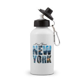 Бутылка спортивная с принтом Надпись NY в Петрозаводске, металл | емкость — 500 мл, в комплекте две пластиковые крышки и карабин для крепления | new york | ny | nyc | urban | город | города | нью йорк | урбан