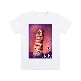 Детская футболка хлопок с принтом Италия. Пизанская башня в Петрозаводске, 100% хлопок | круглый вырез горловины, полуприлегающий силуэт, длина до линии бедер | pisa | urban | город | города | достопримечательности | пиза | пизанская башня | урбан