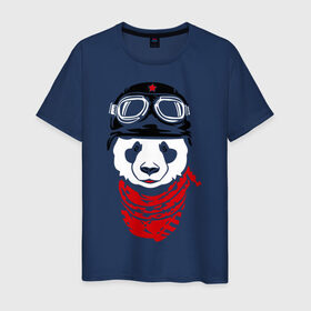 Мужская футболка хлопок с принтом Панда байкер в Петрозаводске, 100% хлопок | прямой крой, круглый вырез горловины, длина до линии бедер, слегка спущенное плечо. | panda | медведь | медвежонок | мишка | мотоциклист | шлем