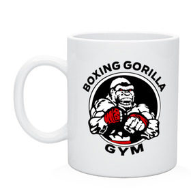 Кружка с принтом Boxing gorilla gym в Петрозаводске, керамика | объем — 330 мл, диаметр — 80 мм. Принт наносится на бока кружки, можно сделать два разных изображения | боец | бокс | боксер | горила | горилла | кулаки | обезьяна | спорт | спортсменам