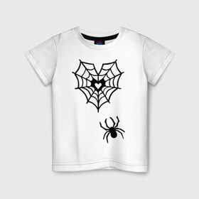 Детская футболка хлопок с принтом Сердце в паутине в Петрозаводске, 100% хлопок | круглый вырез горловины, полуприлегающий силуэт, длина до линии бедер | Тематика изображения на принте: паук | паутина | паучок | сердце